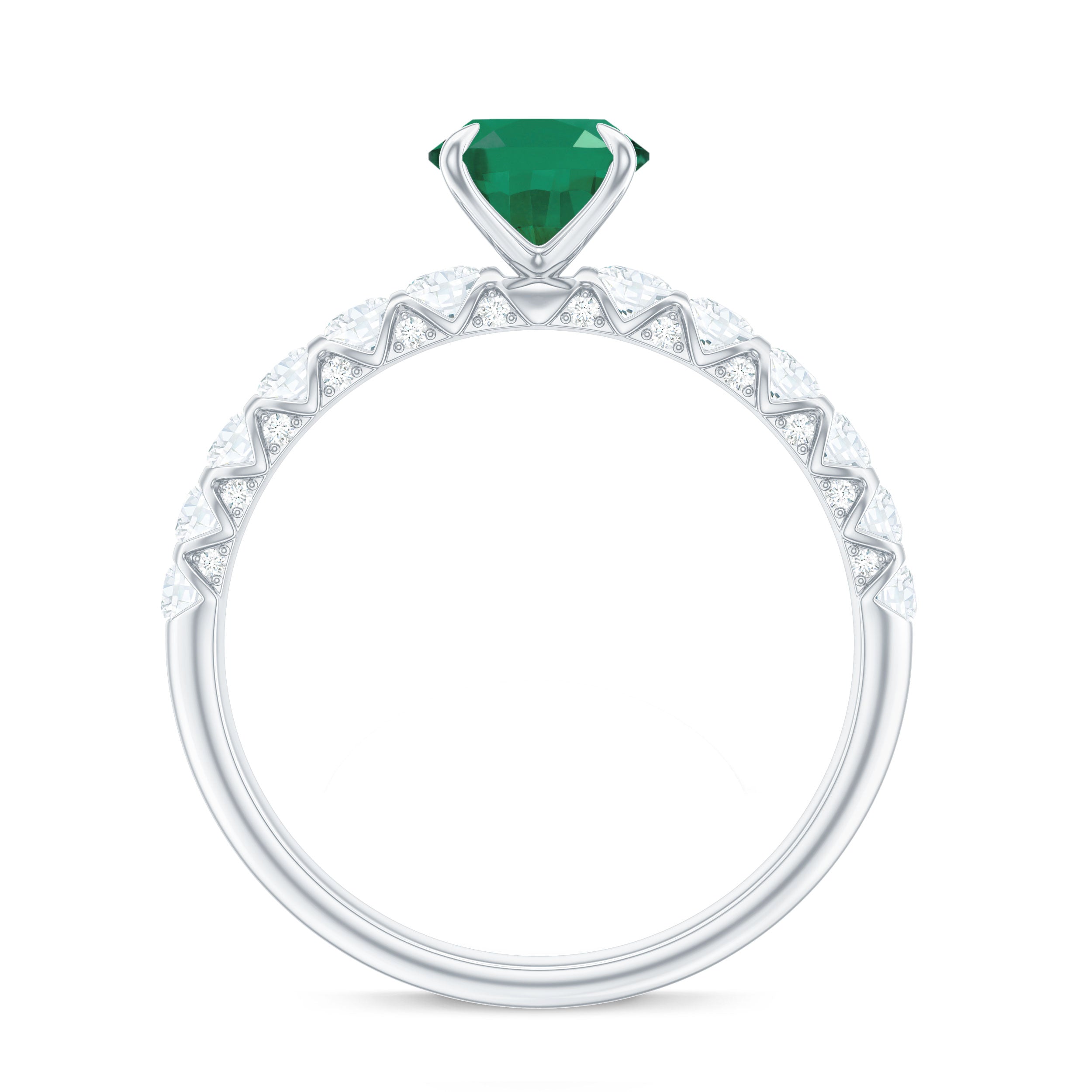 Natural 6X8mm Emerald Oval Engagement Ring with Diamond Side Stones AAA - Rosec Jewels