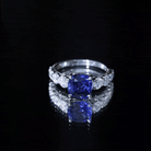 Certified 2.75 Carat Lab Grown Blue Sapphire Cushion Cut Engagement Ring with Moissanite AAAA - Rosec Jewels
