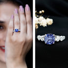 Certified 2.75 Carat Lab Grown Blue Sapphire Cushion Cut Engagement Ring with Moissanite AAAA - Rosec Jewels