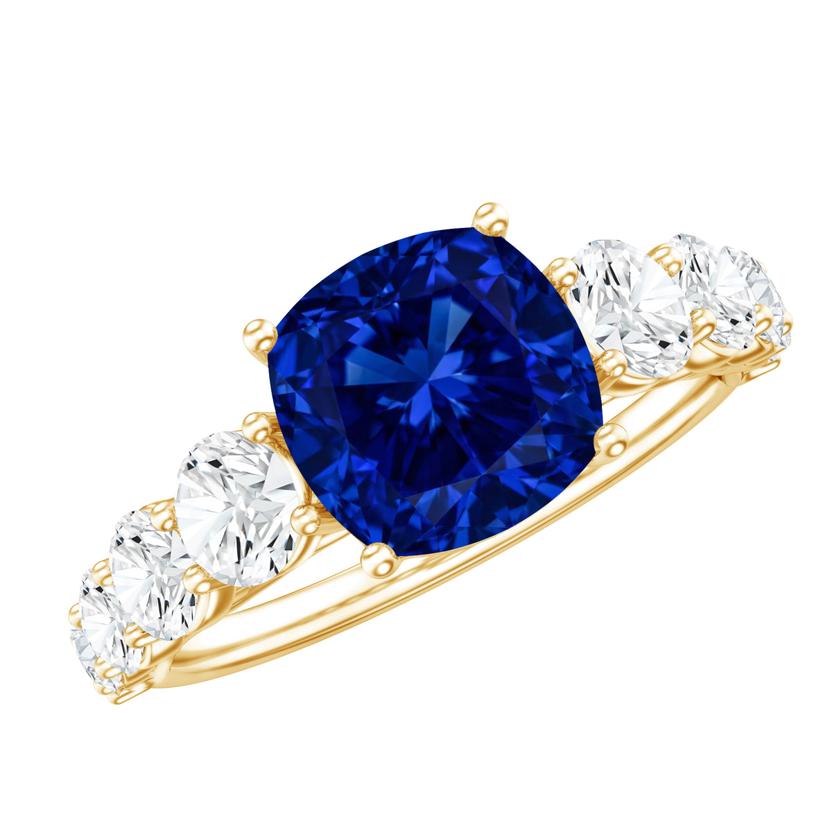 Certified 2.75 Carat Lab Grown Blue Sapphire Cushion Cut Engagement Ring with Moissanite AAAA - Rosec Jewels