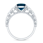 2.8 Carat Cushion Cut London Blue Topaz Solitaire Engagement Ring with Moissanite Side Stones AAA - Rosec Jewels