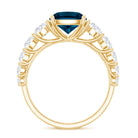 2.8 Carat Cushion Cut London Blue Topaz Solitaire Engagement Ring with Moissanite Side Stones AAA - Rosec Jewels