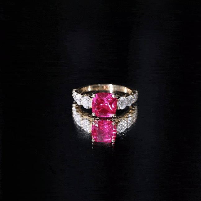 2 Carat Cushion Cut Lab Created Ruby Engagement Ring with Side Stones AAAA - Rosec Jewels