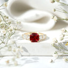 2 Carat Cushion Cut Lab Created Ruby Engagement Ring with Side Stones AAAA - Rosec Jewels