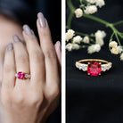 2 Carat Cushion Cut Lab Created Ruby Engagement Ring with Side Stones AAAA - Rosec Jewels