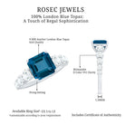 8mm Asscher Cut London Blue Topaz Solitaire Engagement Ring with Moissanite AAA - Rosec Jewels