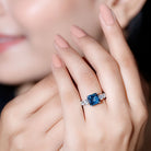 8mm Asscher Cut London Blue Topaz Solitaire Engagement Ring with Moissanite AAA - Rosec Jewels
