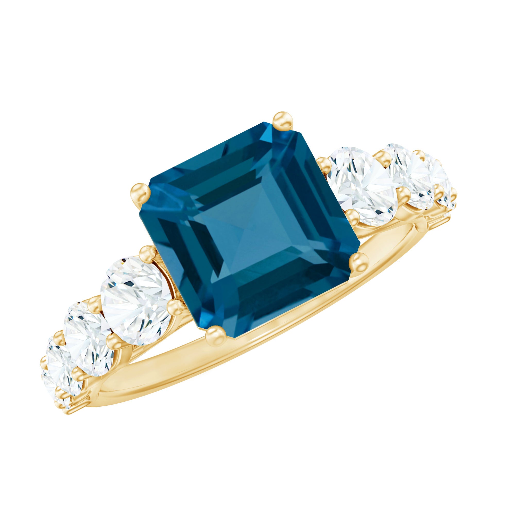 8mm Asscher Cut London Blue Topaz Solitaire Engagement Ring with Moissanite AAA - Rosec Jewels