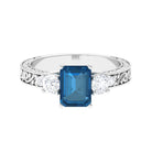 6X8mm Emerald Cut London Blue Topaz Statement Ring with Engraved Shank AAA - Rosec Jewels