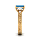 6X8mm Emerald Cut London Blue Topaz Statement Ring with Engraved Shank AAA - Rosec Jewels
