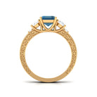 6X8mm Emerald Cut London Blue Topaz Statement Ring with Engraved Shank AAA - Rosec Jewels