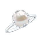 Cultured 7.4 Carat Freshwater Pearl Solitaire Engagement Ring AAA - Rosec Jewels