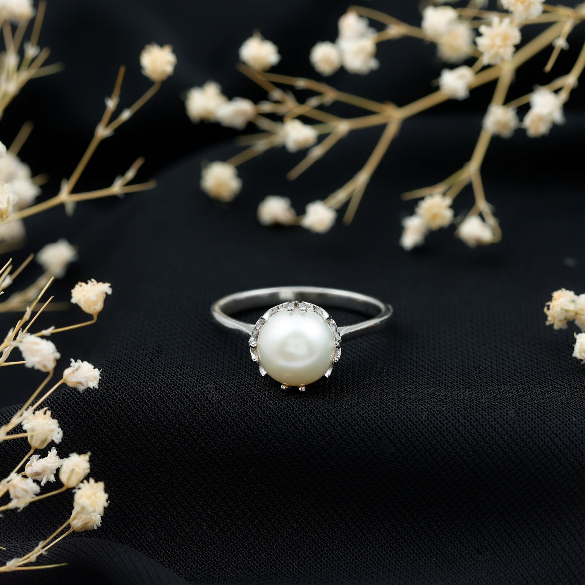 Rosec Jewels-Cultured 7.4 Carat Freshwater Pearl Solitaire Engagement Ring