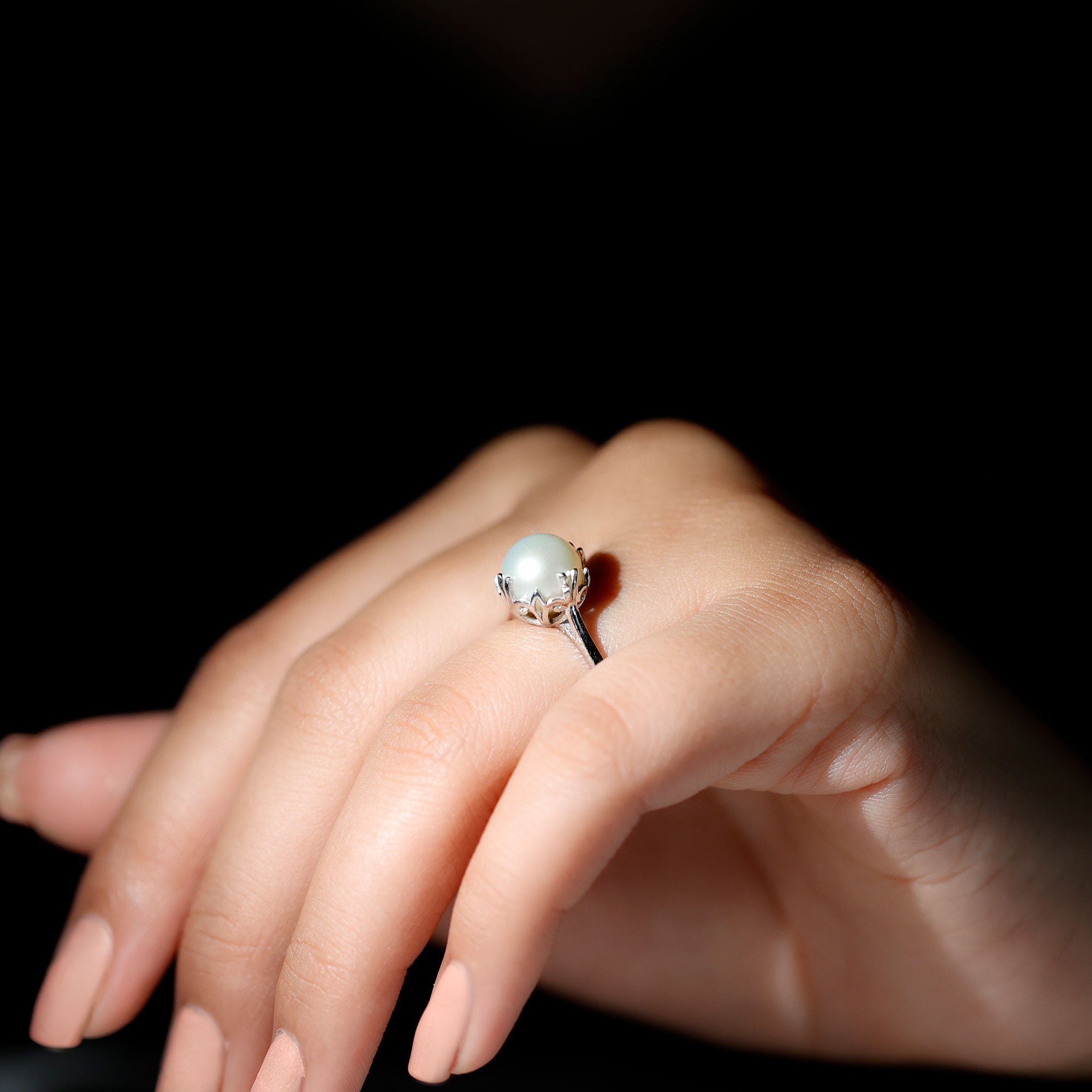 Rosec Jewels-Cultured 7.4 Carat Freshwater Pearl Solitaire Engagement Ring