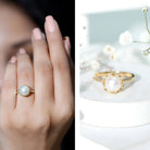 Cultured 7.4 Carat Freshwater Pearl Solitaire Engagement Ring AAA - Rosec Jewels