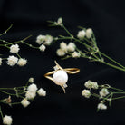 Rosec Jewels-Cultured 7.4 Carat Freshwater Pearl Engagement Ring with Diamond Bypass Shank
