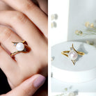 Rosec Jewels-Cultured 7.4 Carat Freshwater Pearl Engagement Ring with Diamond Bypass Shank