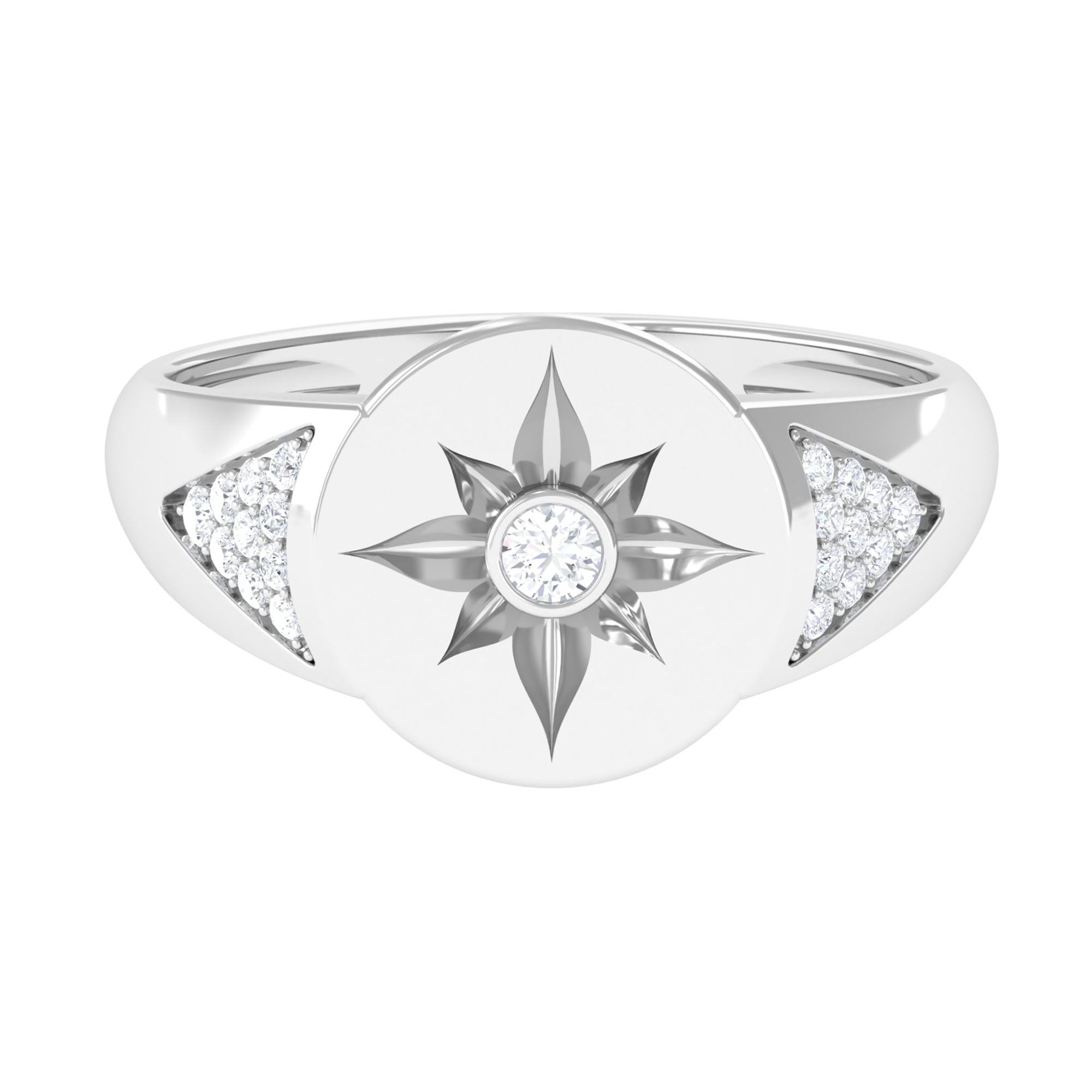 Round Diamond Signet Ring in Bezel Setting
