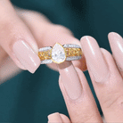Bezel Set Moissanite Pear Engagement Ring with Filigree Details D-VS1 - Rosec Jewels