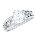 Bezel Set Moissanite Pear Engagement Ring with Filigree Details D-VS1 - Rosec Jewels