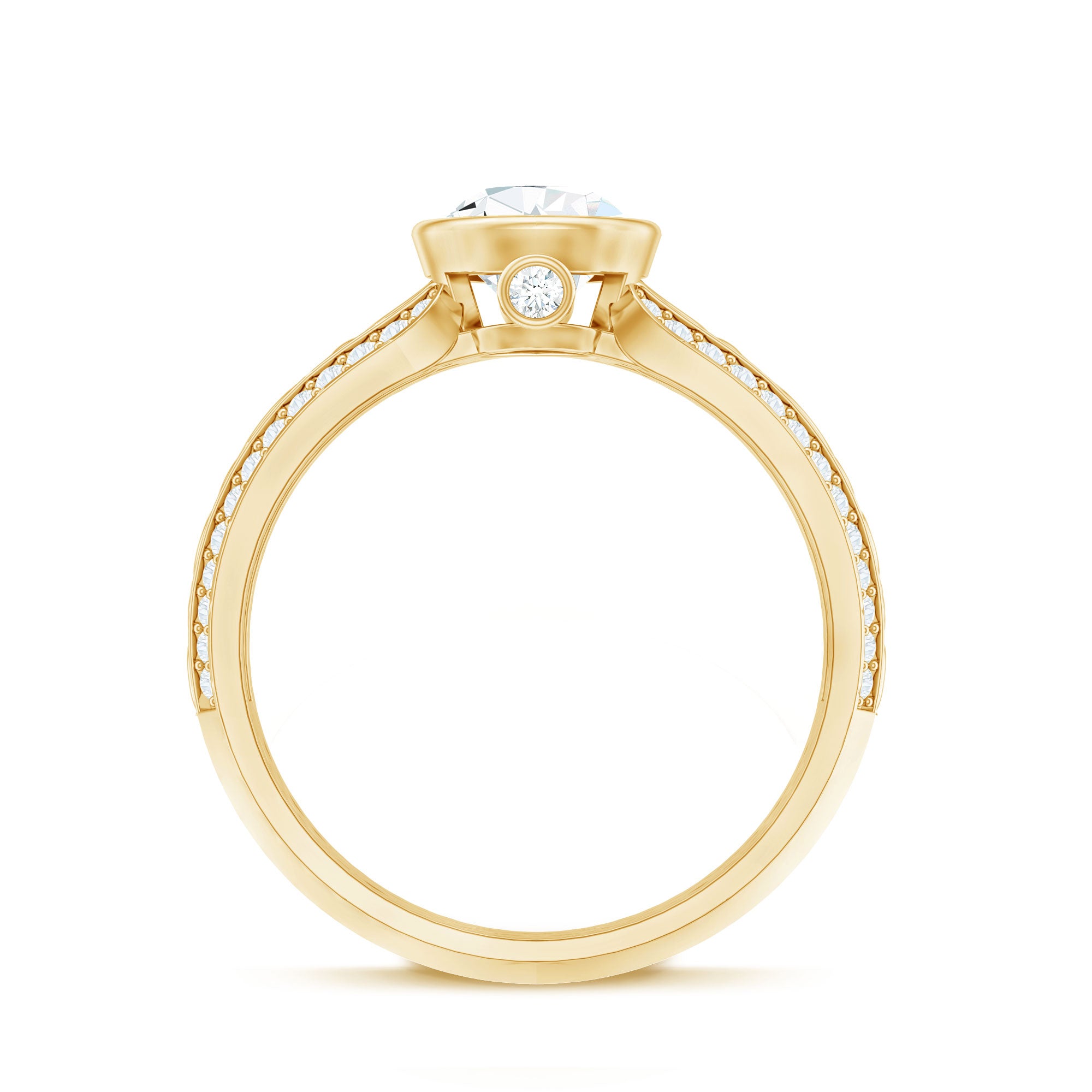Bezel Set Moissanite Pear Engagement Ring with Filigree Details D-VS1 - Rosec Jewels