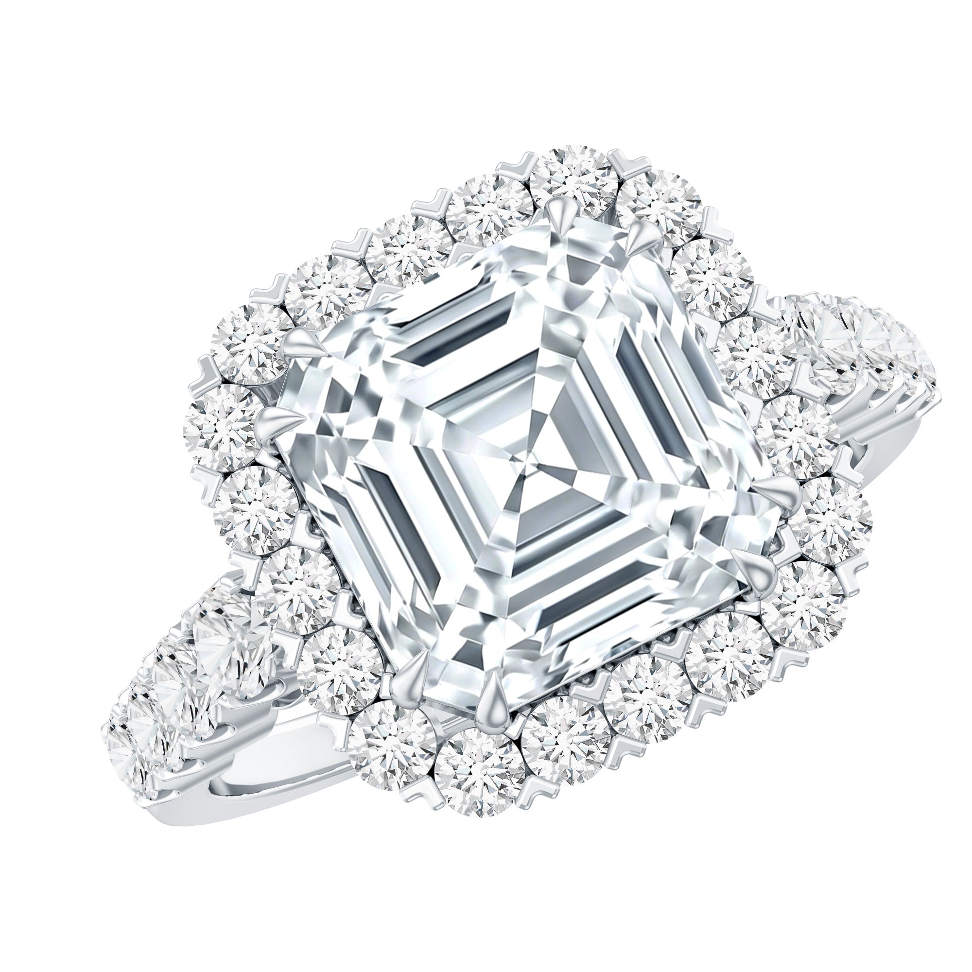 Certified 9 MM Asscher Cut Moissanite Halo Engagement Ring D-VS1 - Rosec Jewels