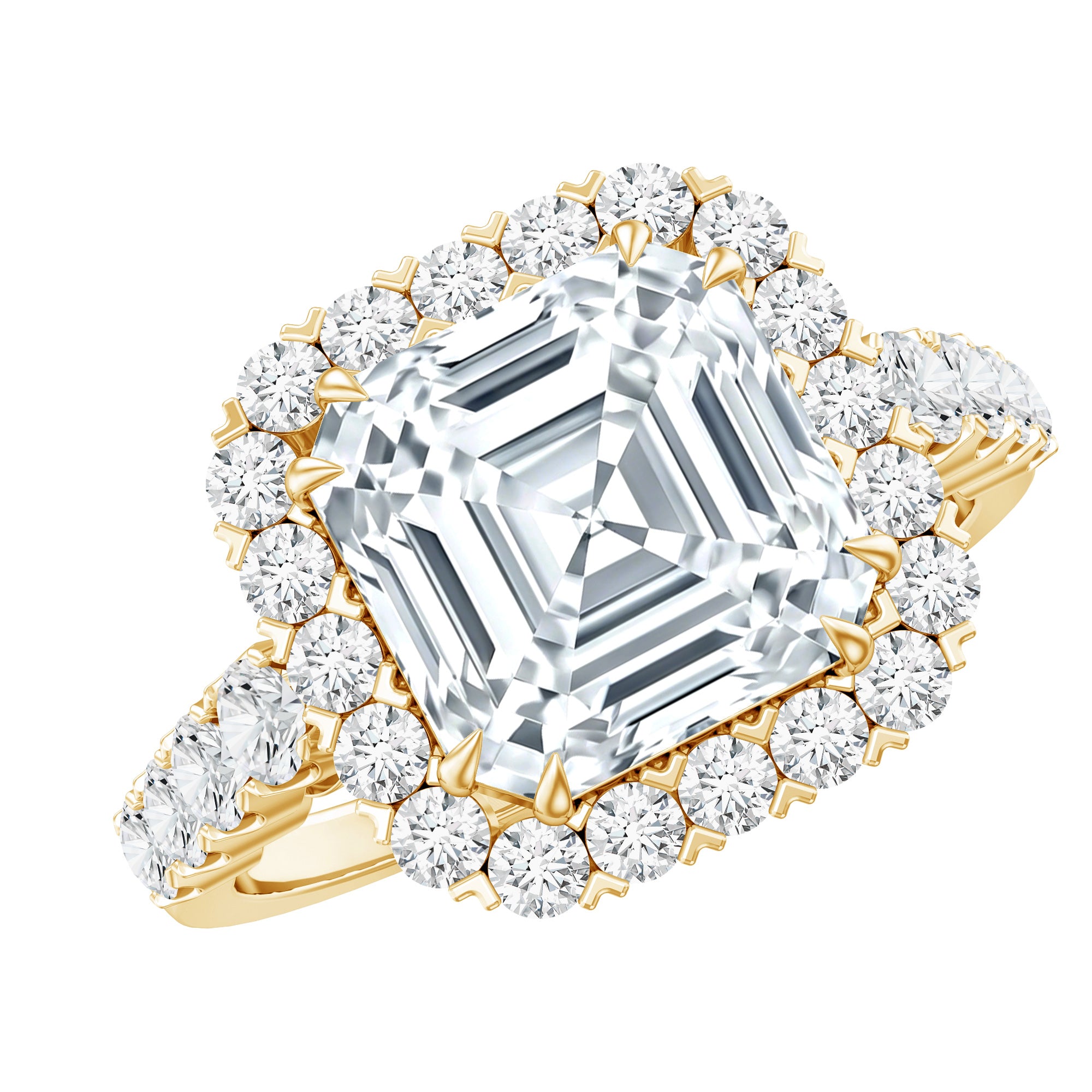Certified 9 MM Asscher Cut Moissanite Halo Engagement Ring D-VS1 - Rosec Jewels