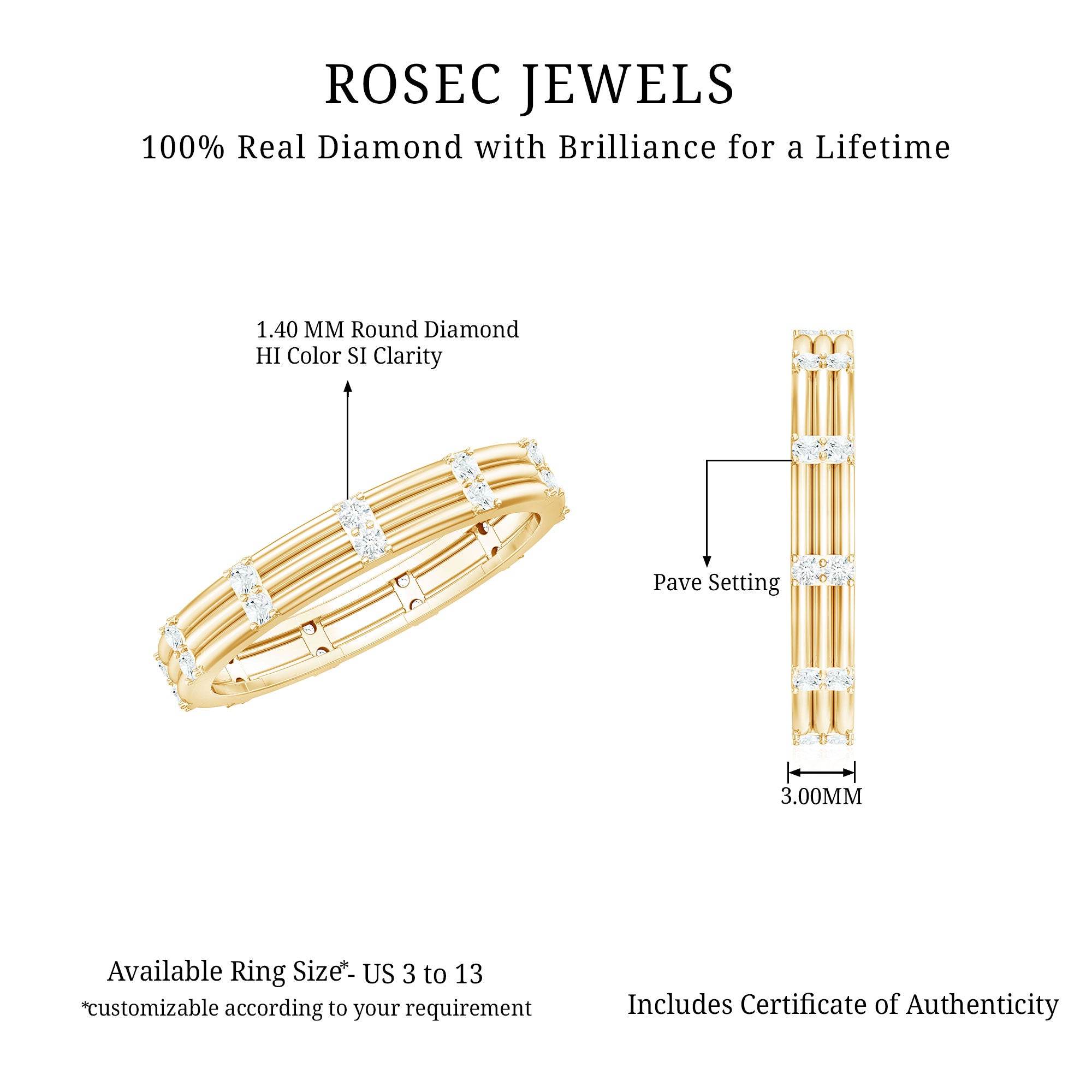 Rosec Jewels-Real Diamond Stackable Band Ring with Certificate