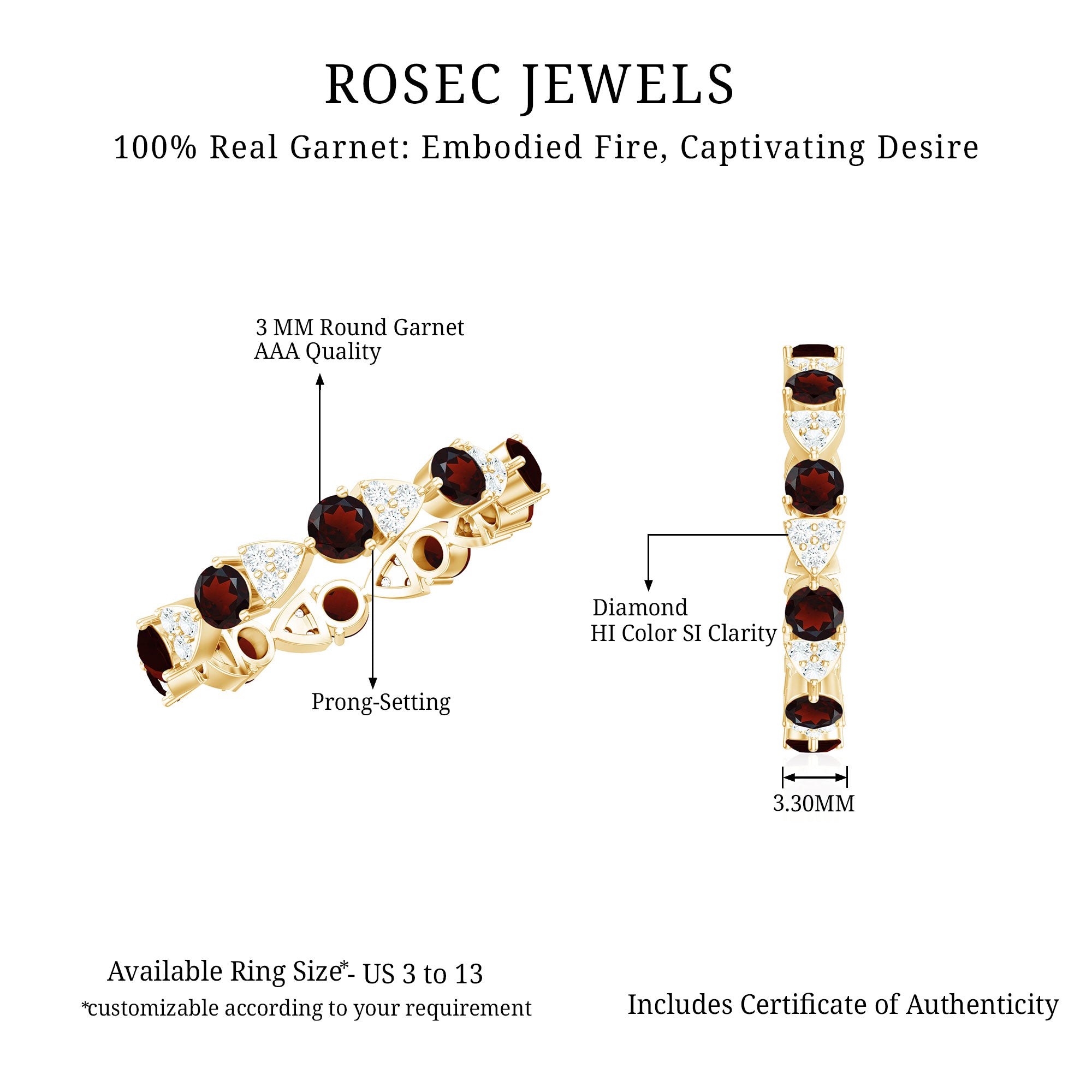 Rosec Jewels-Natural Garnet Diamond Eternity Ring for Anniversary