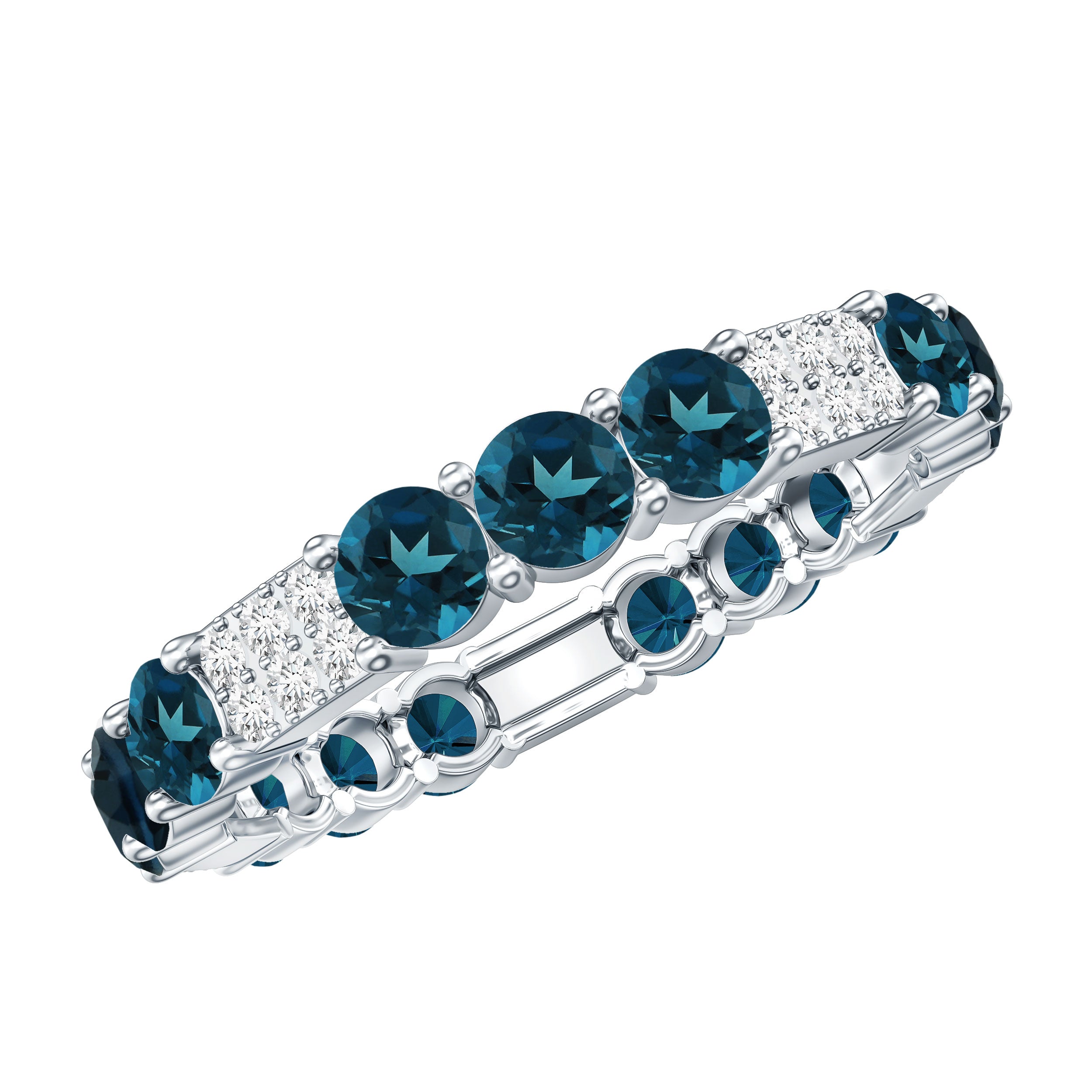 London Blue Topaz and Diamond Designer Full Eternity Band AAA - Rosec Jewels