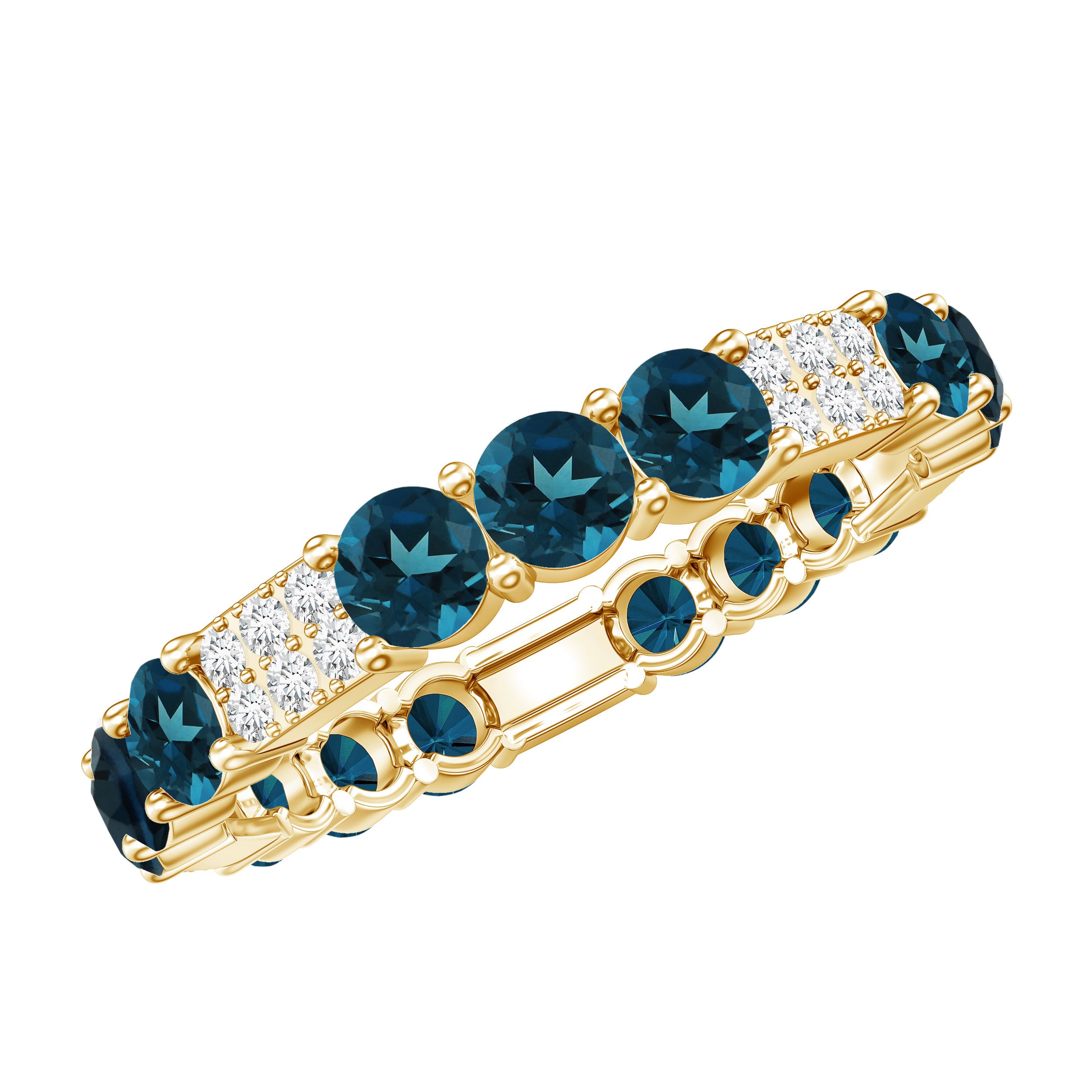 London Blue Topaz and Diamond Designer Full Eternity Band AAA - Rosec Jewels