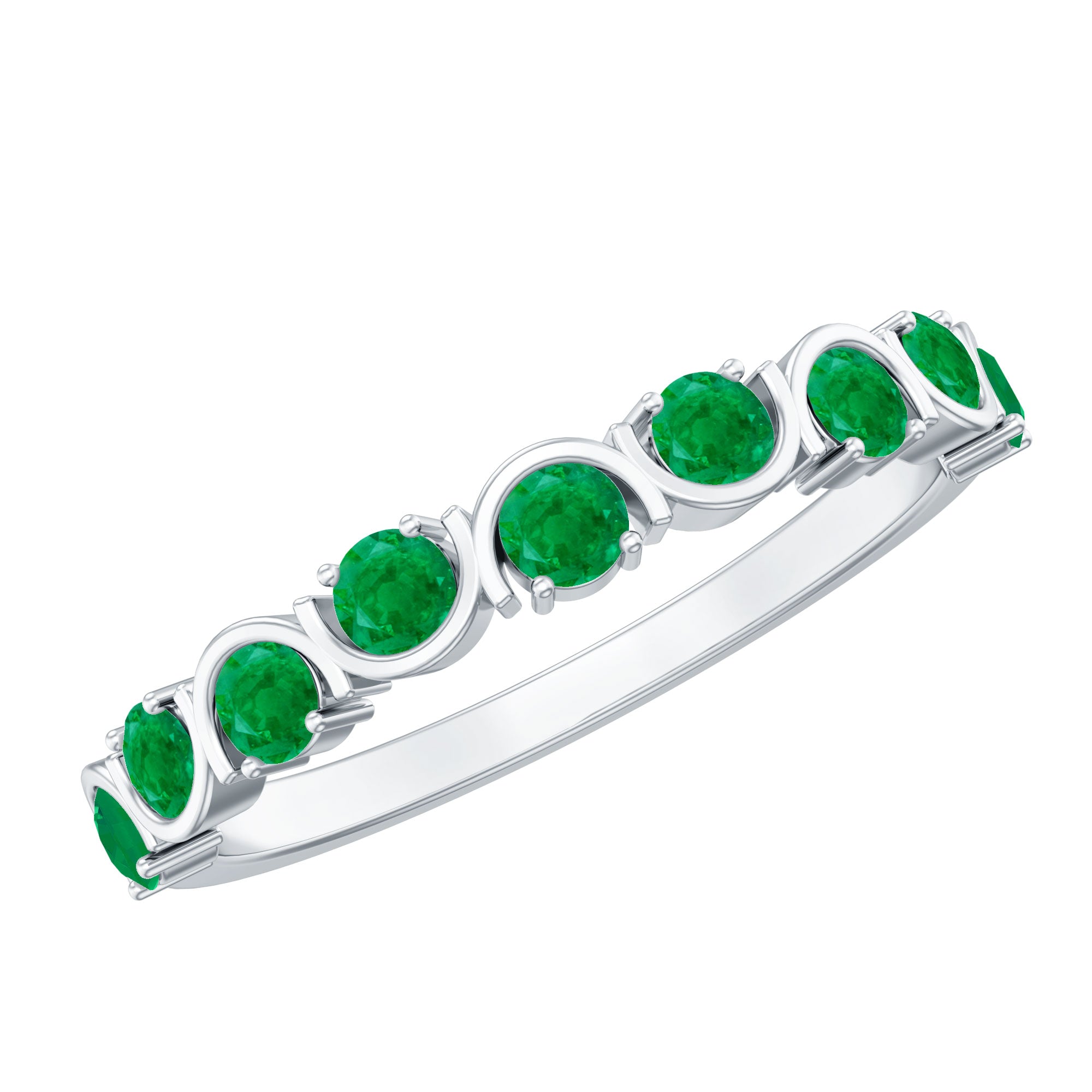 Natural Green Emerald Half Eternity Stackable Ring AAA - Rosec Jewels