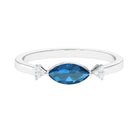4x8mm Marquise cut London Blue Topaz East West Promise Ring with Diamond AAA - Rosec Jewels