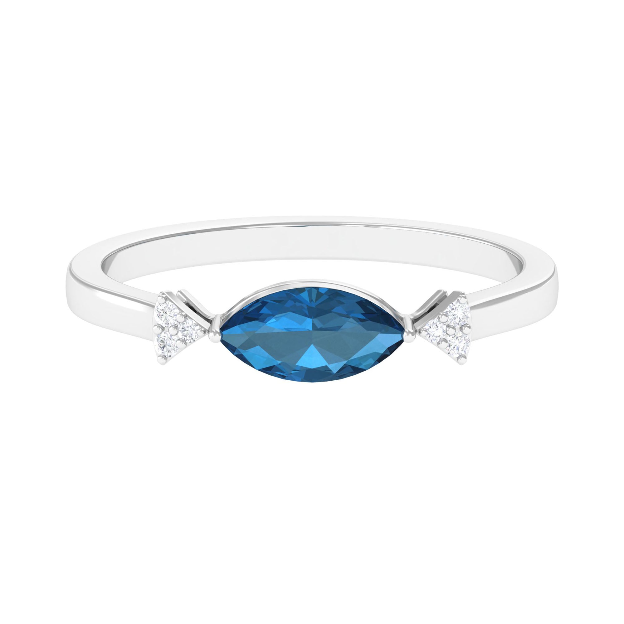 4x8mm Marquise cut London Blue Topaz East West Promise Ring with Diamond AAA - Rosec Jewels