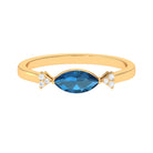 4x8mm Marquise cut London Blue Topaz East West Promise Ring with Diamond AAA - Rosec Jewels