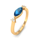 4x8mm Marquise cut London Blue Topaz East West Promise Ring with Diamond AAA - Rosec Jewels