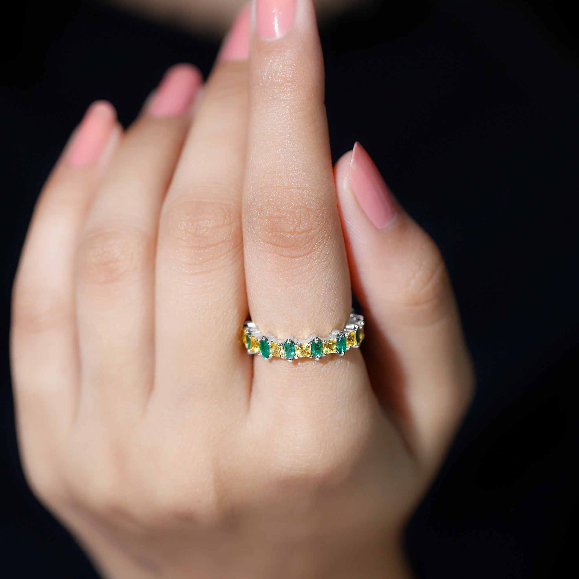 Designer Yellow Sapphire and Emerald Eternity Wedding Band AAA - Rosec Jewels