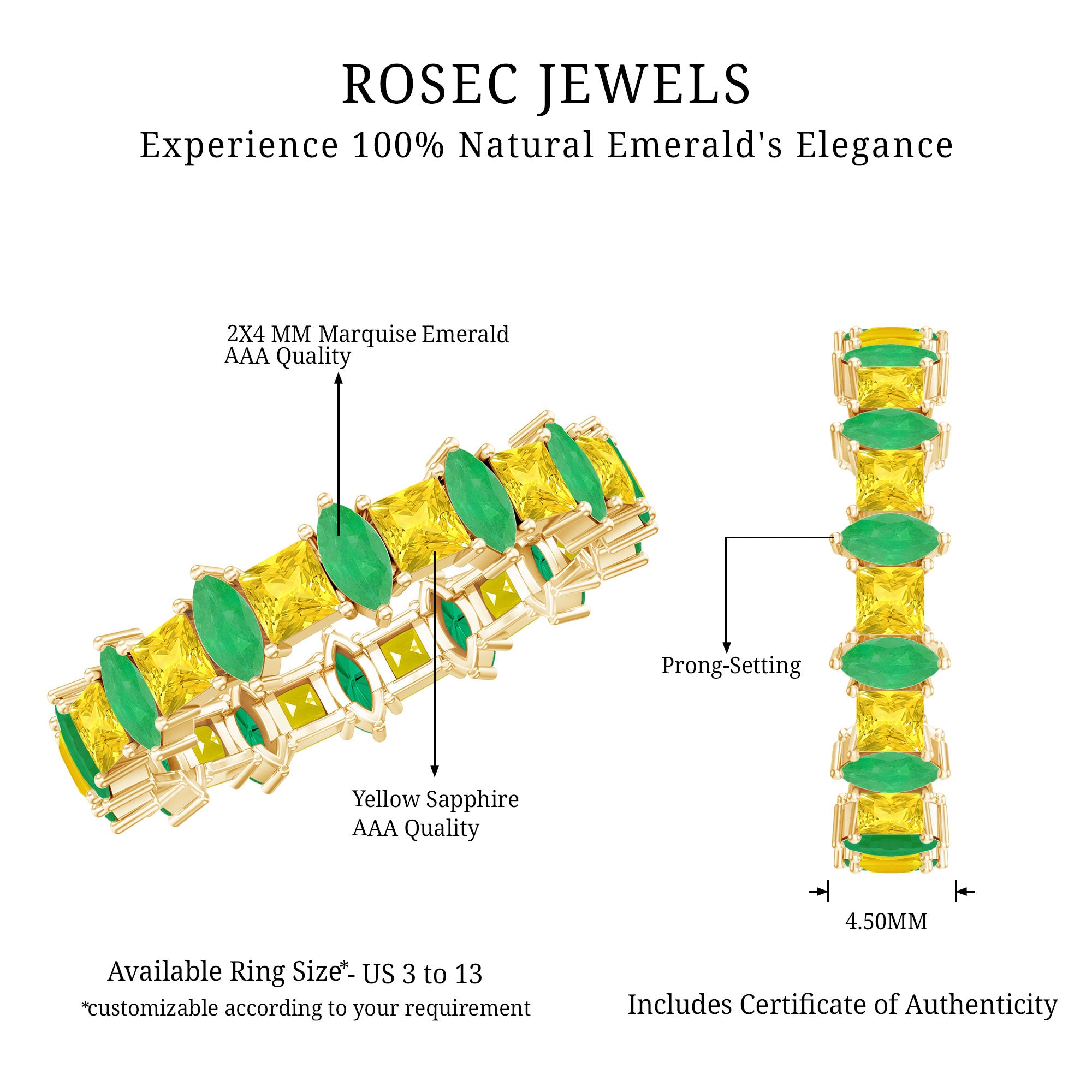 Designer Yellow Sapphire and Emerald Eternity Wedding Band AAA - Rosec Jewels