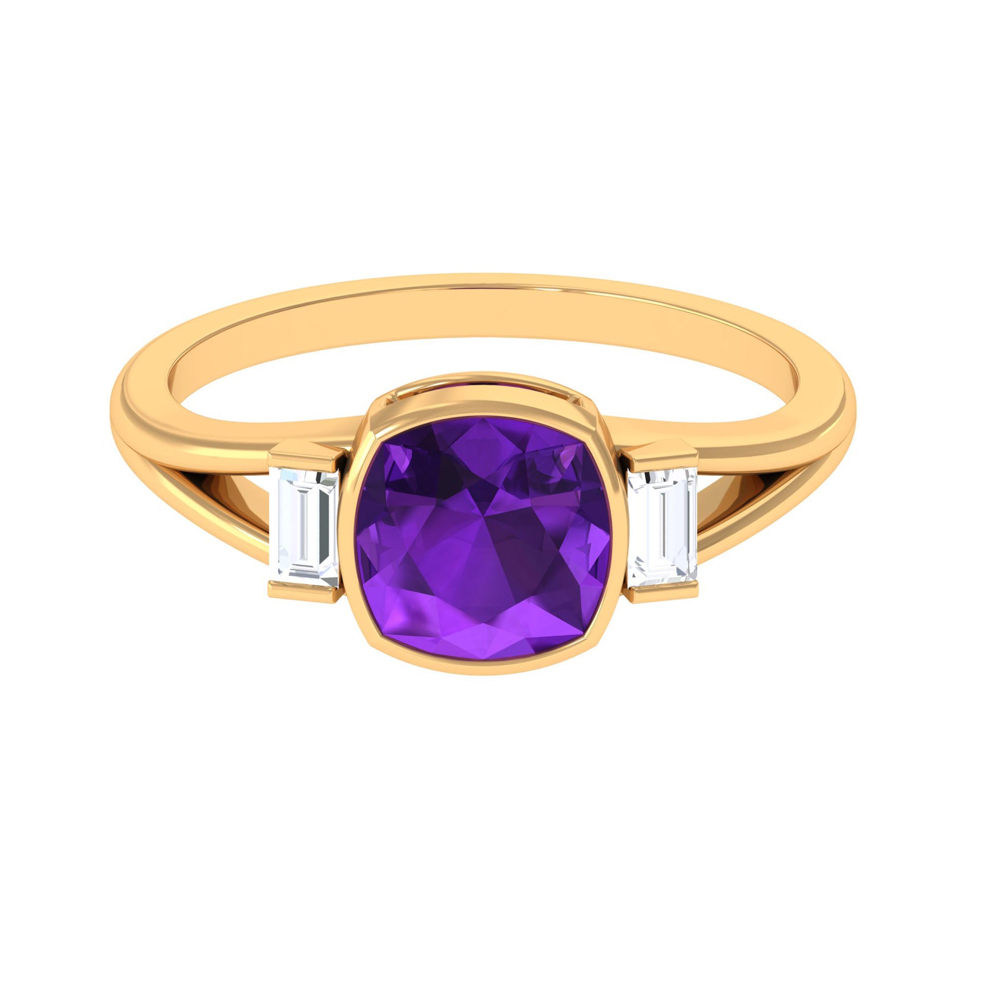 Genuine 2 Carat Amethyst Cushion Cut Engagement Ring with Diamond AAA - Rosec Jewels