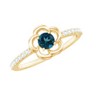 5mm Round London Blue Topaz Flower Promise Ring with Diamond AAA - Rosec Jewels