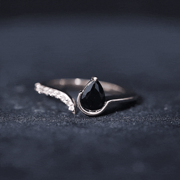 Rosec Jewels-Pear Shaped Black Onyx Promise Ring with Diamonds