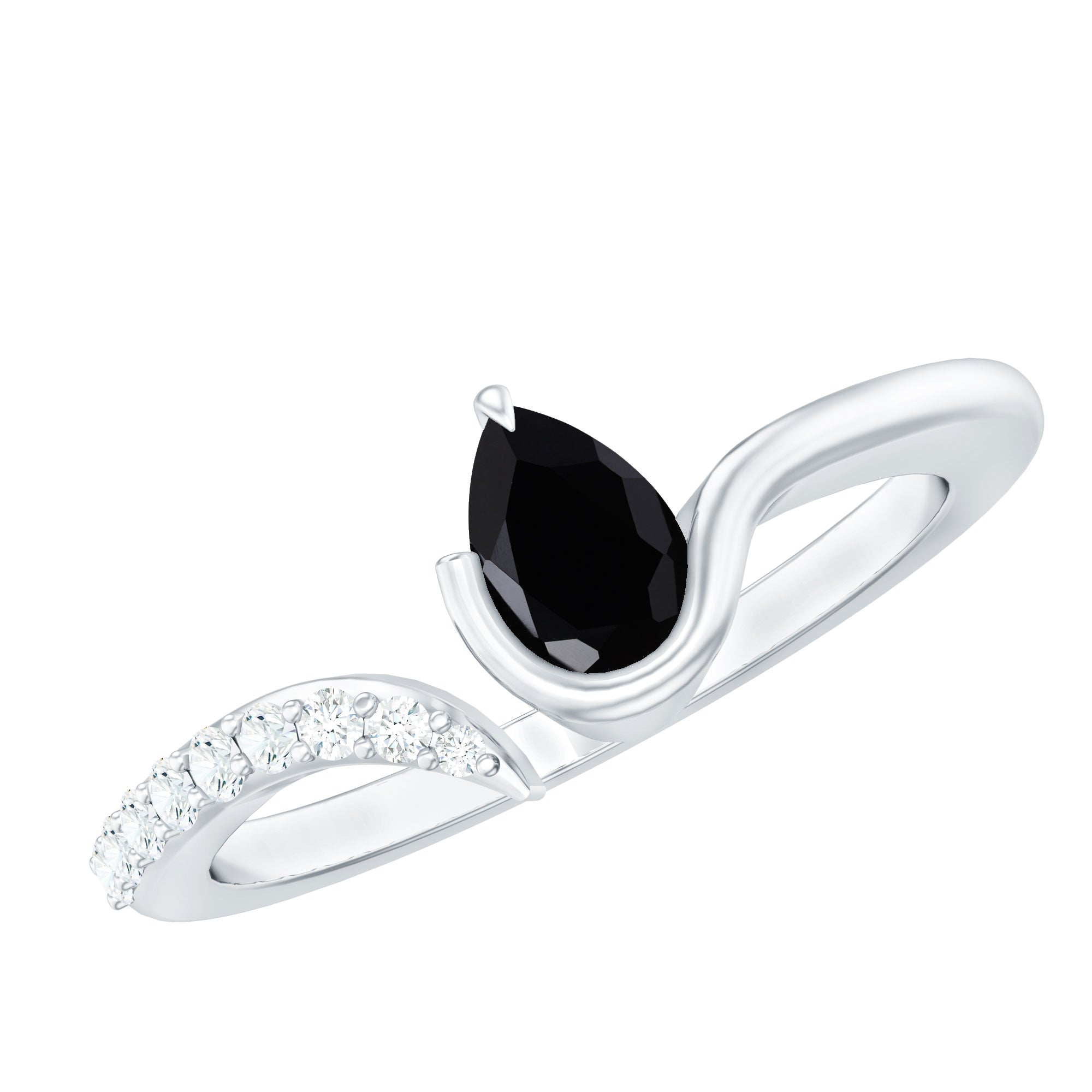 Rosec Jewels-Pear Shaped Black Onyx Promise Ring with Diamonds