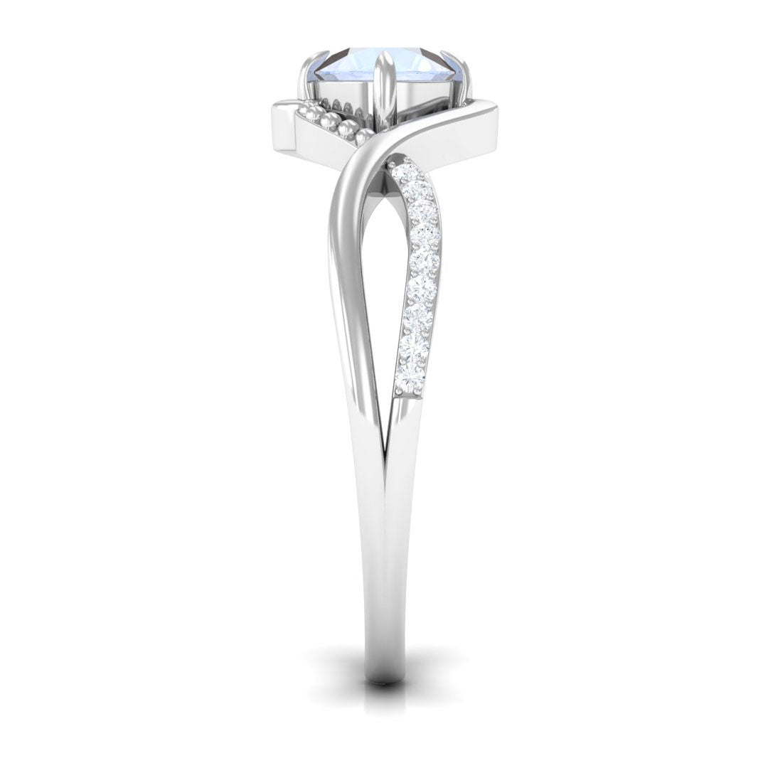1/2 CT Claw Set Moonstone Solitaire Crossover Ring with Diamond AAA - Rosec Jewels
