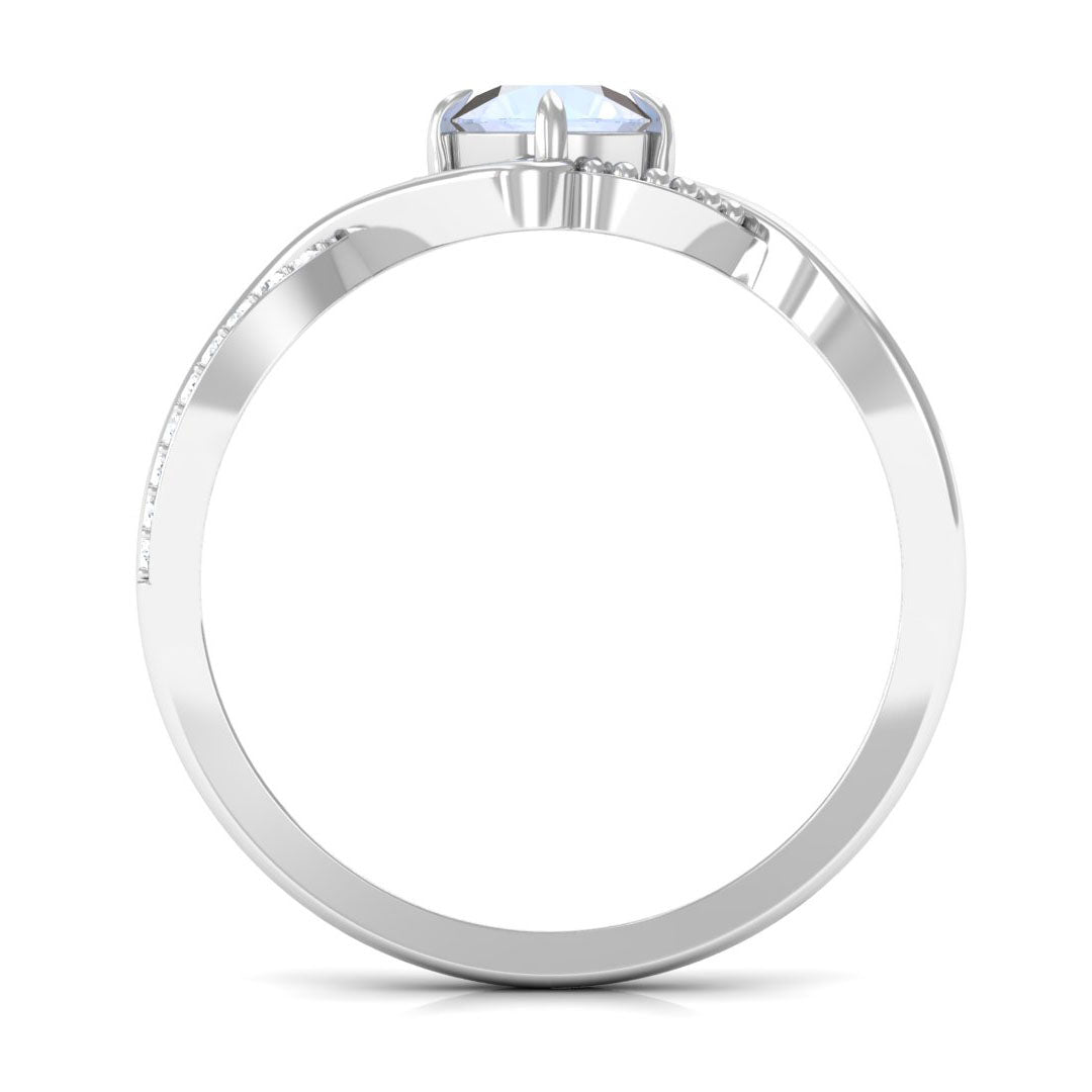 1/2 CT Claw Set Moonstone Solitaire Crossover Ring with Diamond AAA - Rosec Jewels