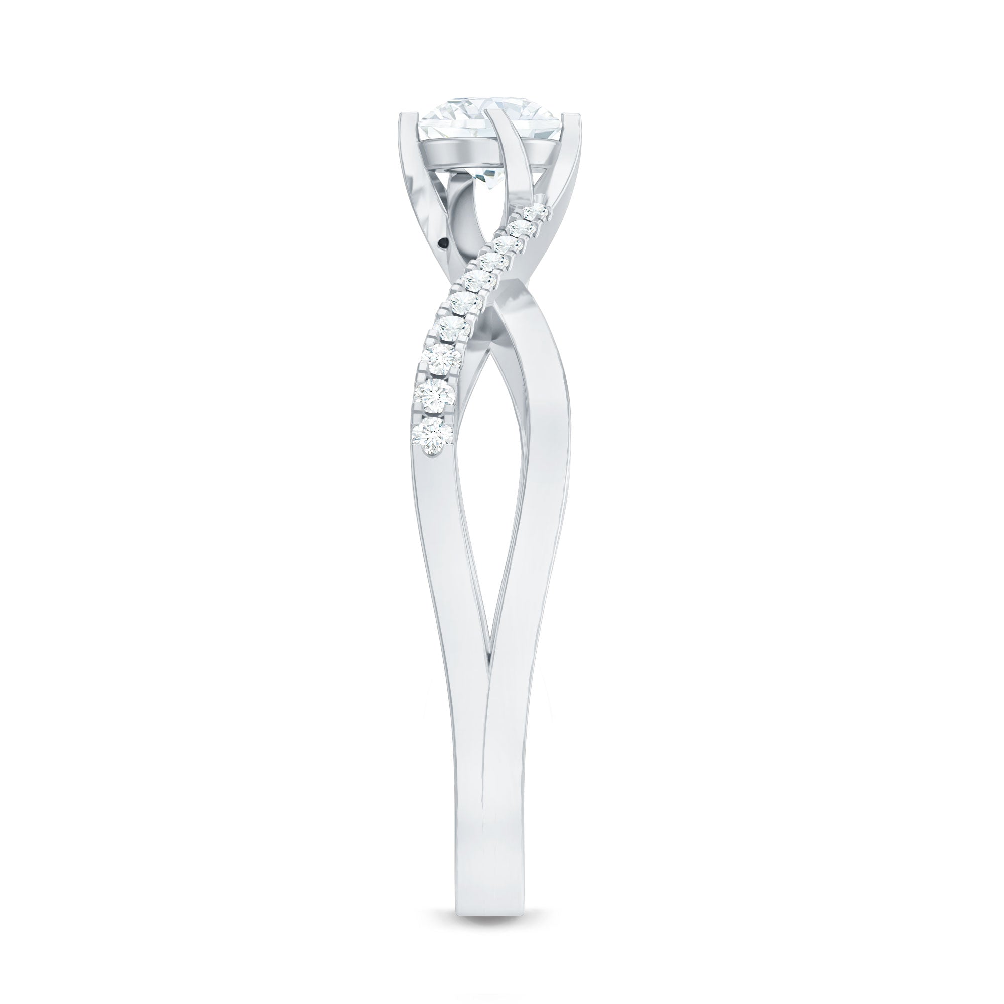 Minimal Diamond Engagement Ring with Crossover Shank Natural - ( HI-SI ) - Rosec Jewels