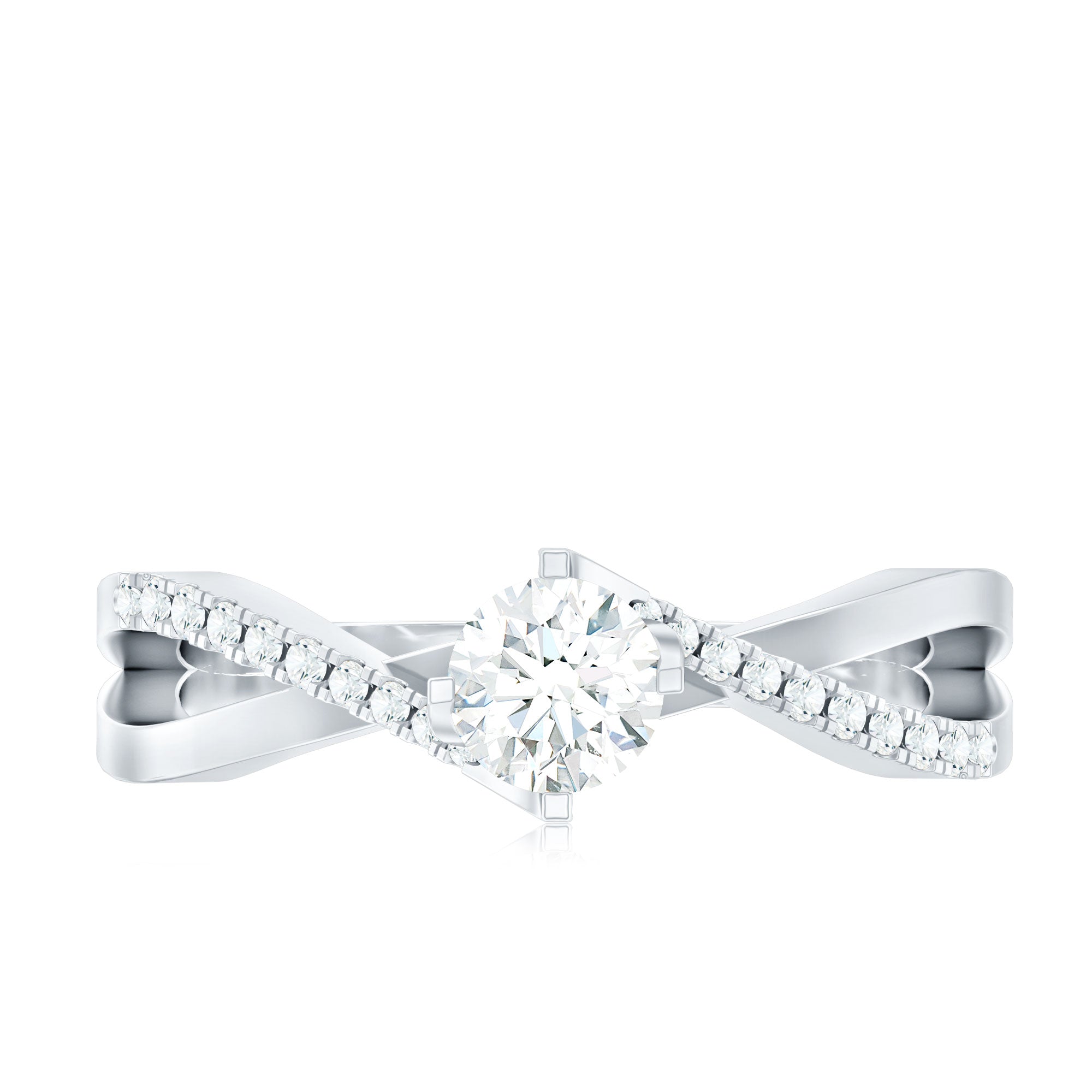 Minimal Diamond Engagement Ring with Crossover Shank Natural - ( HI-SI ) - Rosec Jewels