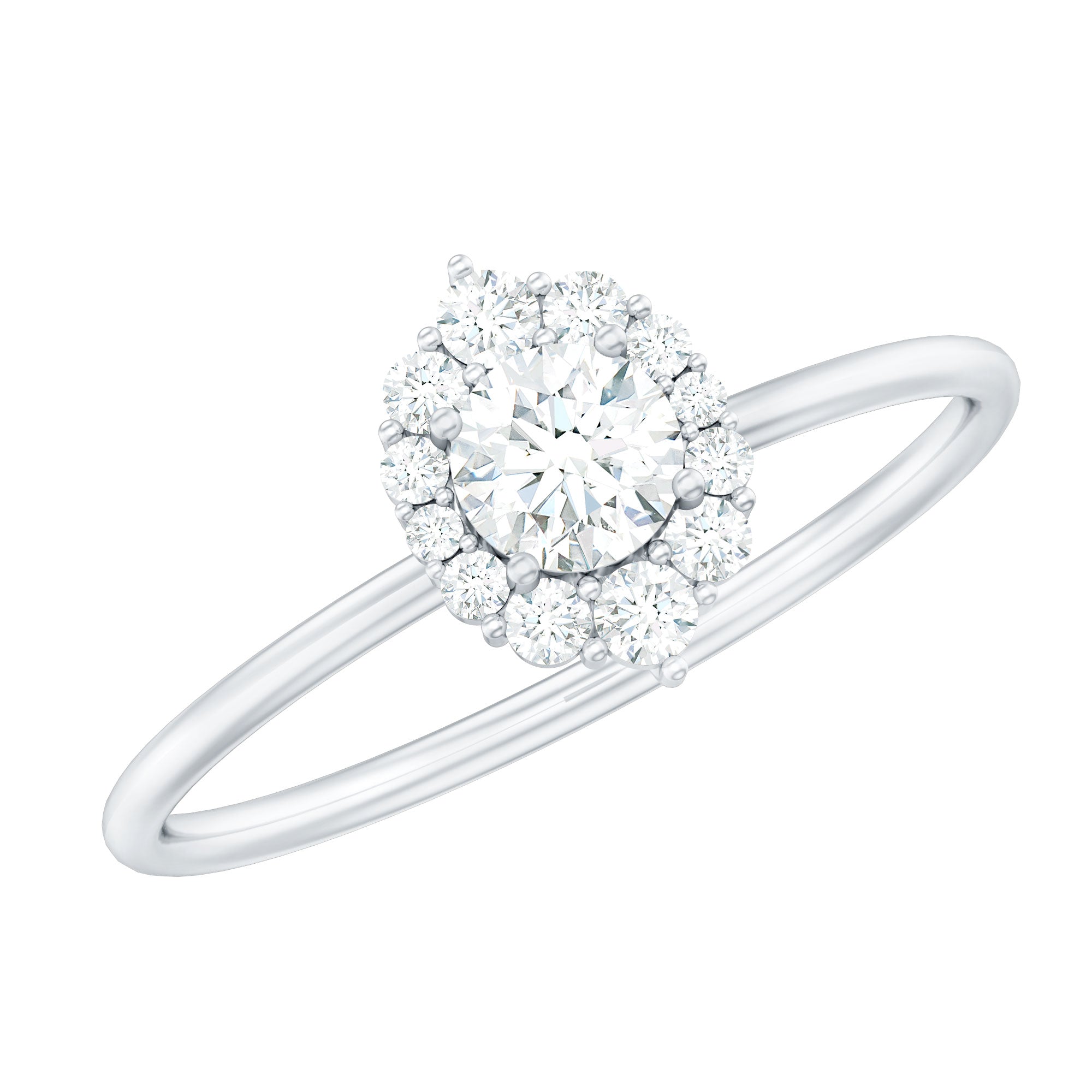 Minimal Real Diamond Engagement Ring with Halo Natural - ( HI-SI ) - Rosec Jewels
