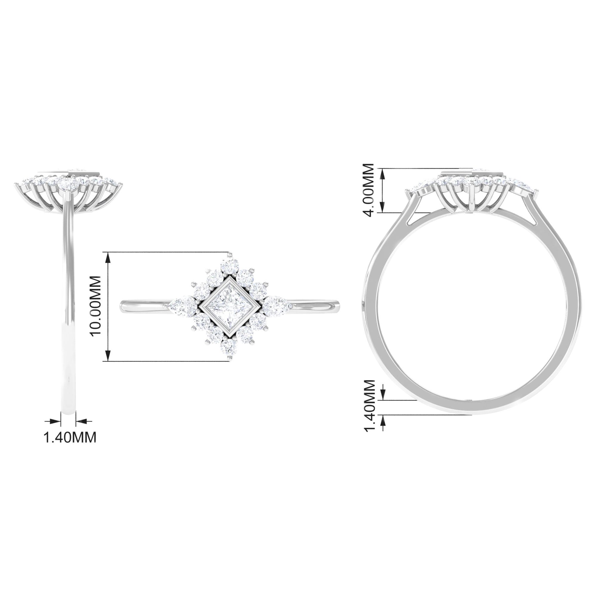 Designer Diamond Engagement Ring with Halo Natural - ( HI-SI ) - Rosec Jewels