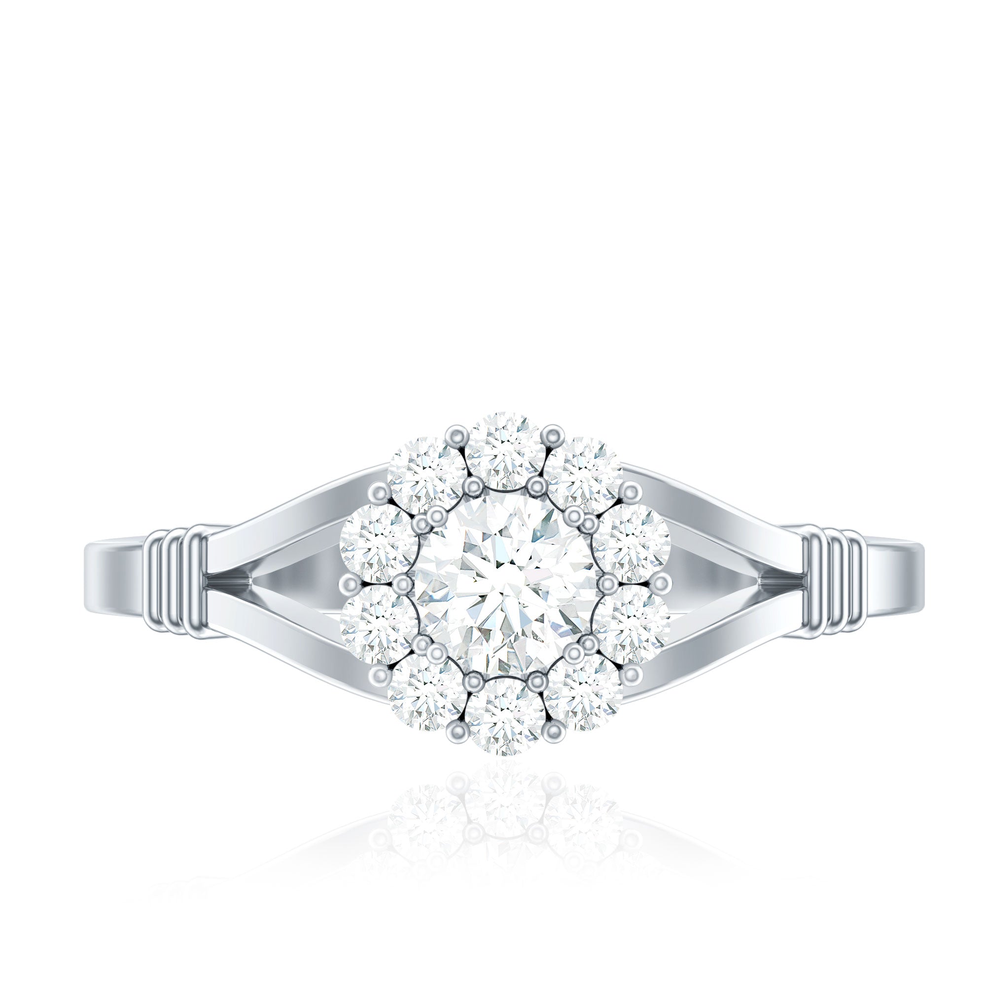 Natural Diamond Halo Engagement Ring with Split Shank Natural - ( HI-SI ) - Rosec Jewels