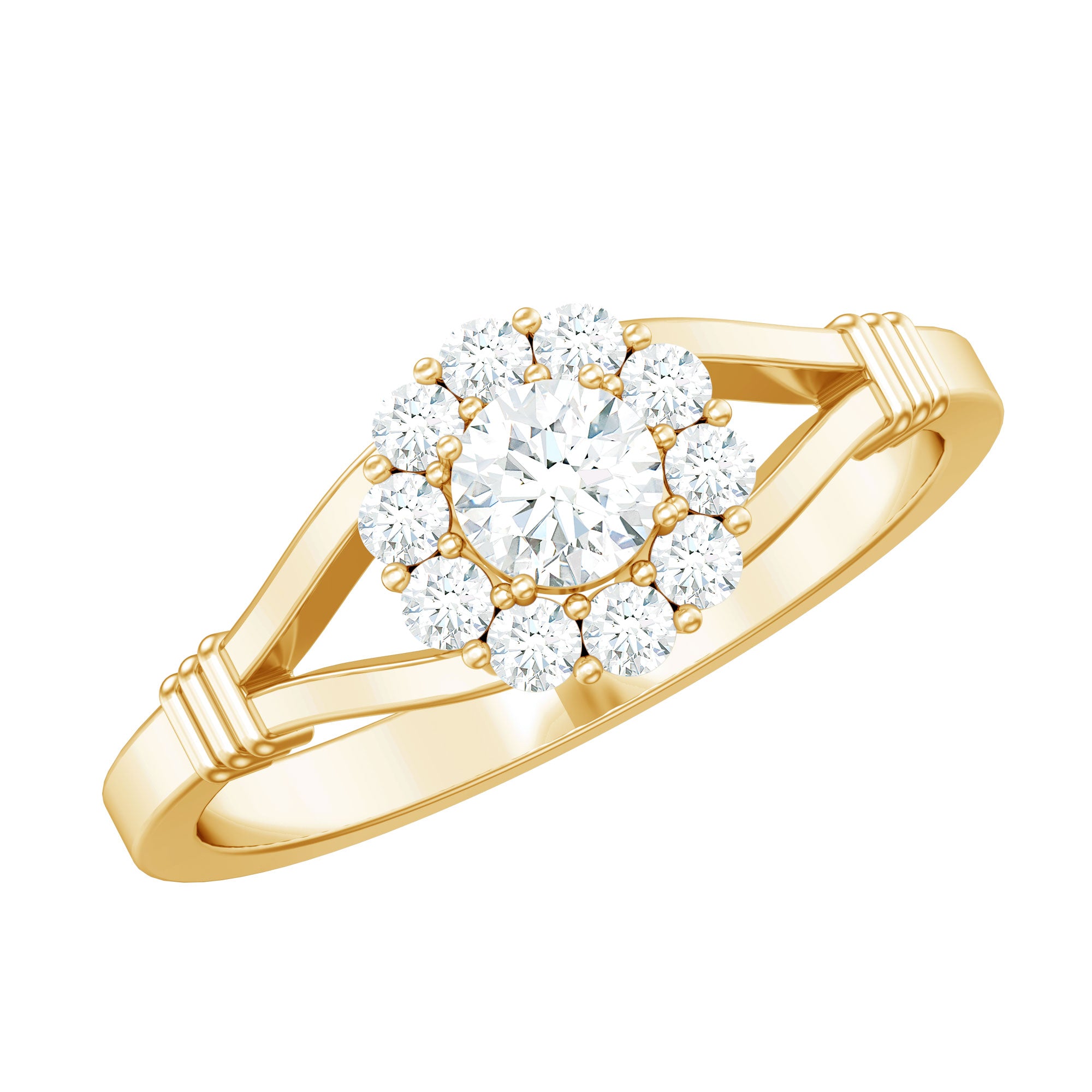 Natural Diamond Halo Engagement Ring with Split Shank Natural - ( HI-SI ) - Rosec Jewels